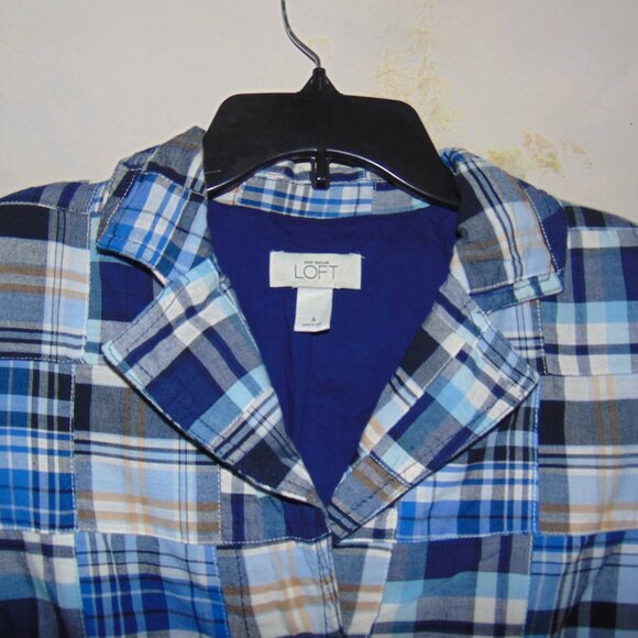 Ann Taylor " Loft " Plaid Patch Blazer Blue Inverted Pleat Womens 6 Soft Lined - Picture 3 of 7